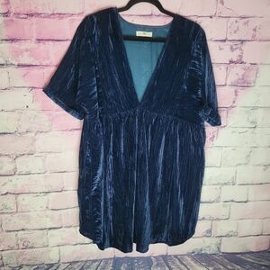 NATURAL LIFE DEEP NAVY BLUE V NECK VELVET OVERSIZED BOHO WITCHY GRUNGE DRESS